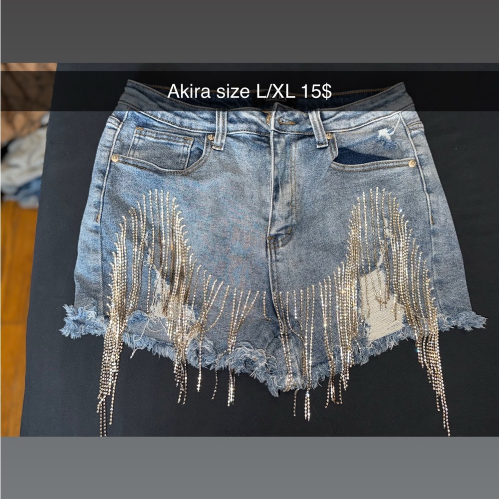 Denim Shorts with Fringe Detail
